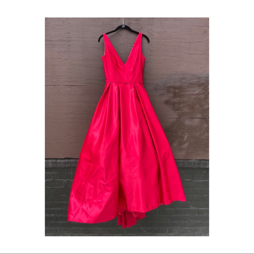 Betsy & Adam red satin ball gown